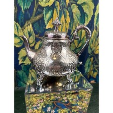 Rococo Revival Silver-Plated Moroccan-Style Teapot with Repoussé Body and Bud Finial — listing 2