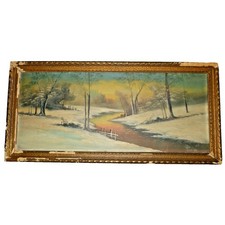 Mid-Century Winter Landscape Oil Painting, Signed, in Wood Frame — listing 2
