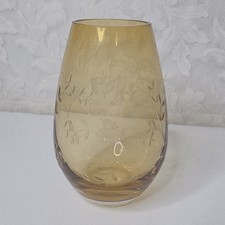 Krosno Poland Amber Art Glass Vase with Etched Bubble Pattern — listing 2