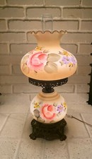 Vintage GWTW Hurricane Parlor Lamp Set with Two Matching Accent Lamps, Hand-Painted Rose Motif Milk Glass — listing 6
