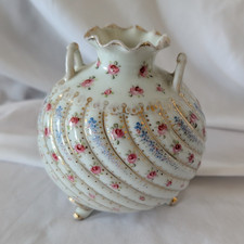 Antique Hand-Painted Porcelain Vase with Pink Rose and Gold Band — listing 2