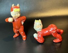 Pair of Vintage Devil / Pixie Ceramic Figurines, Black and Red Dancers — listing 6