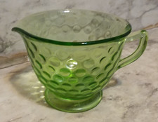 Uranium Green Depression Glass Open Sugar Bowl, Block Optic Pattern, Double-Handled Footed — listing 6