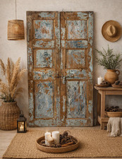 Antique 4-Panel Wood Interior Door with White Porcelain Knob, Chippy Paint, listing 3