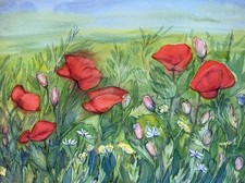 Framed Original Watercolor Still Life of Iris Flowers in Terracotta Pot, Signed — listing 5