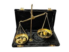 Antique European Hand-Held Brass Balance Scale with Twin Pans on Chains — listing 4