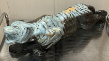 Arnel's Hand-Painted Ceramic Tiger Figurine, Orange & Black Stripes, 23" Long Crouching Pose