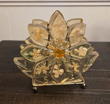 Cast Resin Amber & Green Floral Napkin Holder / Letter Holder with Metal Frame