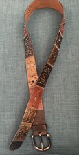 Multicolor Patchwork Leather Belt with Ball-Chain Trim and Square Buckle — listing 4