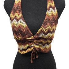 Zigzag Chevron Knit Halter Dress with Orange Tassel Fringe Hem — listing 2