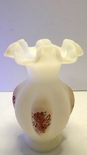 Trio of Hand-Painted Iridescent Art Glass Eggs on Pedestal Bases, Fenton-Style Floral Decoration