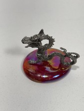 Set of 5 Chinese Export Pewter Reticulated Dragon Tea Glass Holders with Glass Liners — listing 2