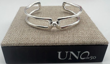 Uno de 50 Silver-Tone Adjustable Cuff Bracelet with Large Pink Faceted Crystal, listing 3