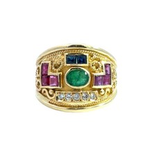 Byzantine Style Wide Band Ring with Emerald Cabochon and Diamond Accents — listing 3