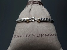 Twisted Cable Hinged Cuff Bracelet with Two-Tone Gold Bullet Ends — listing 4