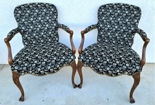 French Provincial Louis XV Style Fauteuil Armchair with Damask Upholstery — listing 3