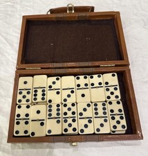 Vintage Double Six Domino Set with Red Trim Tiles in Burgundy Vinyl Zip Case — listing 4
