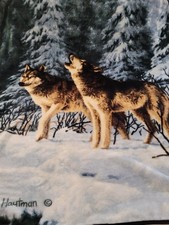 James Hautman Howling Wolves Moonlight Fabric Panel Quilt Top with Birch Log Border — listing 5