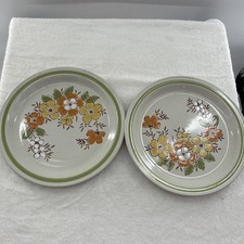 Stack of Retro Brown & Yellow Floral Salad Plates on White 'Sweet Treats' Sentiment Platter — listing 6