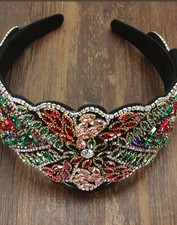 Jeweled Multicolor Rhinestone Padded Baroque Headband on Black Velvet — listing 5