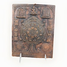 Large Tibetan Repoussé Metal Mandala Wall Plaque with Buddha Figures and Stone Inlay — listing 2