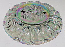 Vintage Pressed Glass Deviled Egg Serving Plate with Scalloped Loop Rim