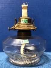 Antique Pressed Glass Oil Lamp Font with Brass Burner — listing 6
