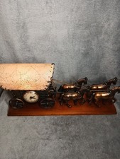 Vintage Covered Wagon Electric Mantel Clock with Gold Horse Team