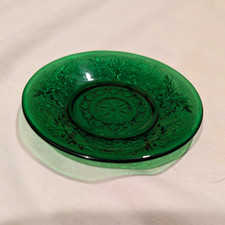 Vintage Art Deco Green Pressed Glass Footed Vase, Block and Lens Pattern