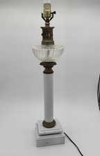 Antique Converted Brass Oil Lamp Table Lamp with Corinthian Column and Marble Base, 18" Tall — listing 2