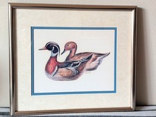 Framed Wood Duck Pair Print, Double-Matted in Black Wood Frame — listing 6