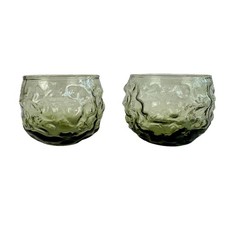 Vintage Anchor Hocking Avocado Green Textured Rocks Glass Tumblers, Set of 2, 3.5" Tall — listing 5