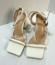 White Strappy Lace-Up Square Toe Heeled Sandals — listing 3