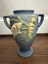 Roseville Pottery Freesia Vase in Delft Blue, Shape 125-10" — listing 3