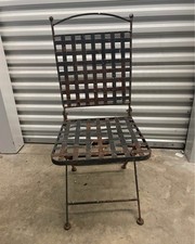 Set of 4 Vintage French-Style Wrought Iron & Woven Cane Folding Bistro Chairs with Cherub Motif — listing 3