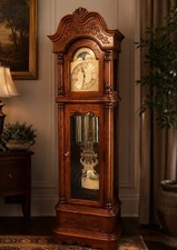 Traditional Grandfather Clock with Bonnet Top, Arched Brass/Silvered Moon-Phase Dial, and Three-Weight Movement — listing 3