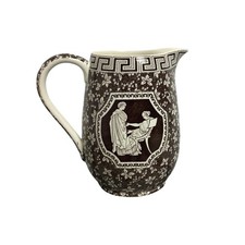 Antique Brown Transferware Milk Jug with Punch and Judy / Figural Portrait Motif — listing 5