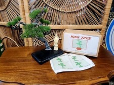 Vintage Artificial Ming Tree (Faux Japanese White Pine Bonsai) in Cast Metal Verdigris Planter, 26" wide x 17" high