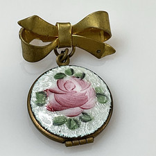 Gold-Tone Enamel Rose Flower Pendant Necklace with Pavé Crystal Center on Snake Chain — listing 2