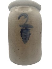 Antique Stoneware Butter Churn with Wooden Dasher and Lid, Size 3 — listing 2