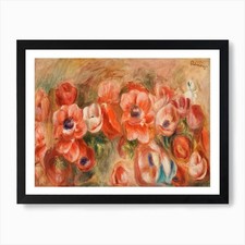 Framed Reproduction Print of Renoir 'Anemones' Floral Still Life on Canvas, Ornate Gold Frame — listing 6