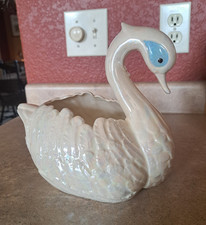 Vintage Ceramic Swan Planter with Applied Roses and Gold Trim — listing 6