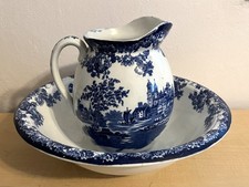 Antique Flow Blue and Gilt Porcelain Wash Pitcher and Basin Set — listing 6