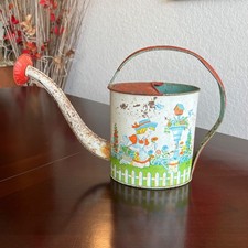 Vintage Tin Litho Child's Toy Watering Can with Circus/Carousel Graphics — listing 6