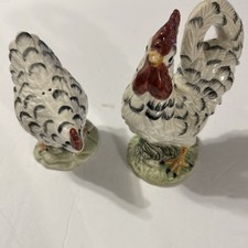 Vintage Porcelain Rooster & Hen Figural Salt and Pepper Shakers