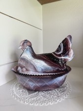 Amethyst Glass Hen on Nest Covered Dish with Hobnail Base, listing 4