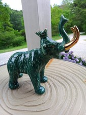 Decorative Gold Painted Resin Elephant Figurine with Jeweled Headdress