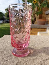 Vintage 1940s Pink Depression-Style Etched Glass Footed Bowl on Three Pegged Legs