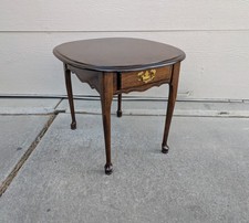 Queen Anne Style Round Cherry Side Table with Glass Top — listing 5