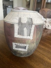 Handmade Studio Pottery Vase, Cream Glaze with Blue-Green Brushwork — listing 6